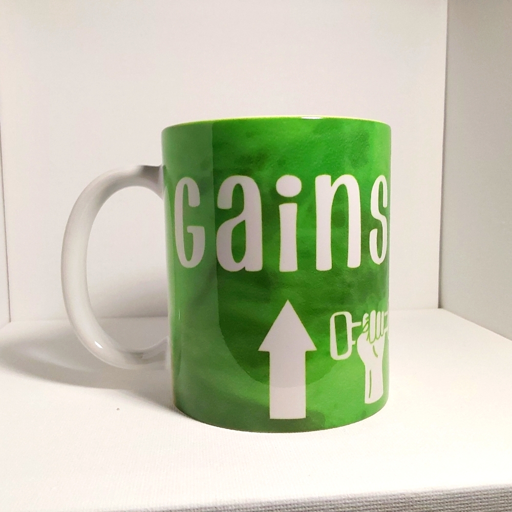Hand Made - Fitness Funny Motivation Gains up Excuses down coffee mug - green